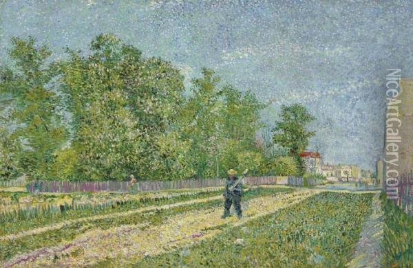 Route Aux Confins De Paris, Avec Paysan Portant La Beche Surl'epaule Oil Painting - Vincent Van Gogh