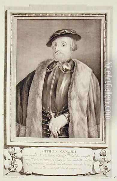 Portrait of Hernan Cortes (1485-547), from 'Famous Men' Oil Painting - Louis Carrogis Carmontelle