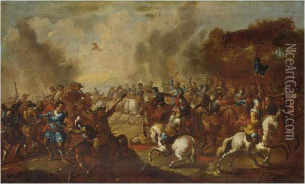 A Cavalry Battle Scene Oil Painting - Christian Reder