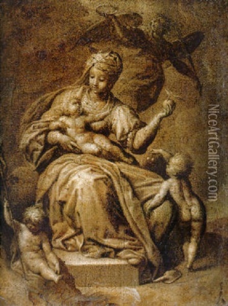 La Virgen Con El Nino Oil Painting - Cristoforo Roncalli