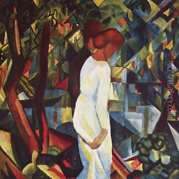 Couple In The Forest Oil Painting - August Macke