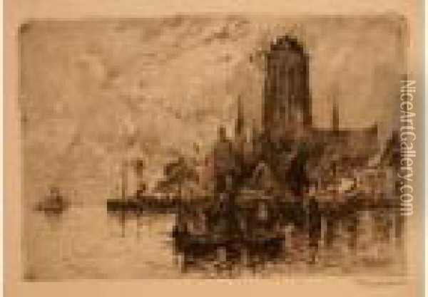 Henricassiers. - Vue D'un Port. Oil Painting - Hendrick, Henri Cassiers
