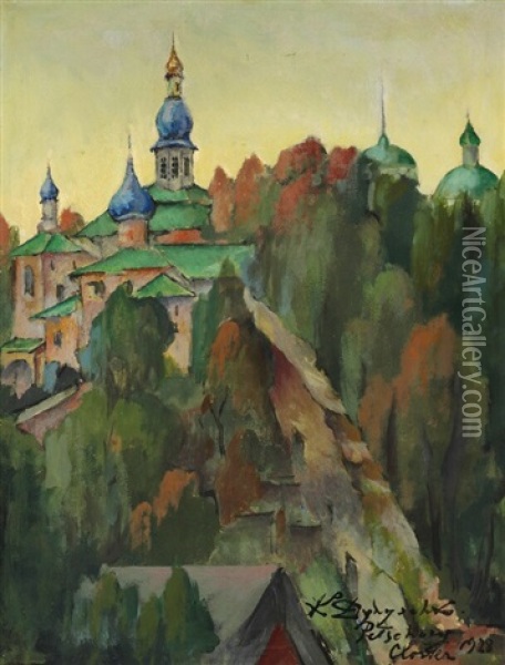 View From Pechory Monastary At Pskov Oil Painting - Konstantin Vikent'evich Dydyshko