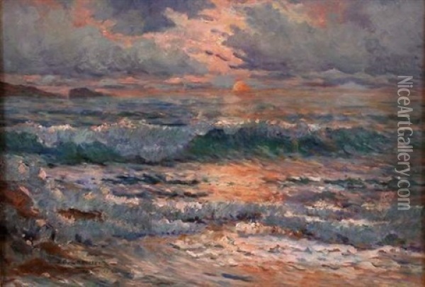 Marine Au Coucher De Soleil Oil Painting - Edouard Cremieux