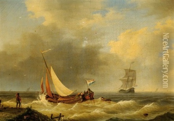 Ships By A Jetty Oil Painting - Willem Gruyter The Younger