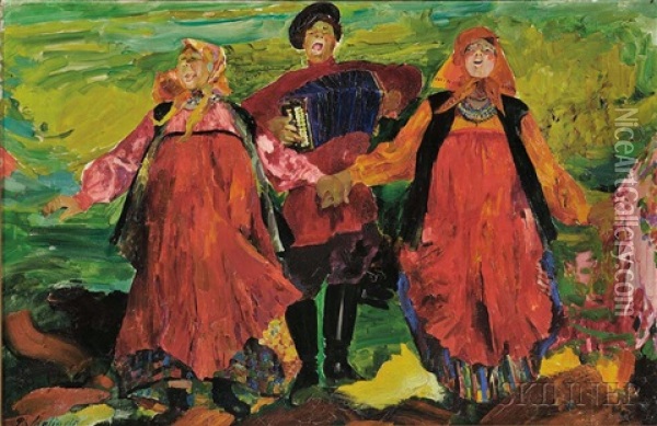 Russian Peasants Singing Oil Painting - Filip Malyavin