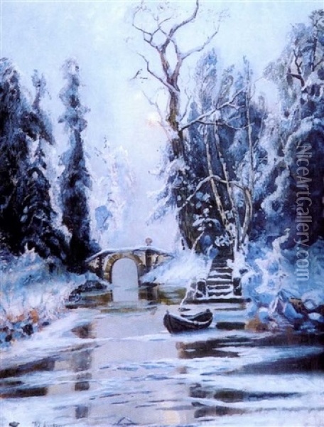 Hiver Aux Jardins Du Palais De Pavlovsk Oil Painting - Yuliy Yulevich (Julius) Klever