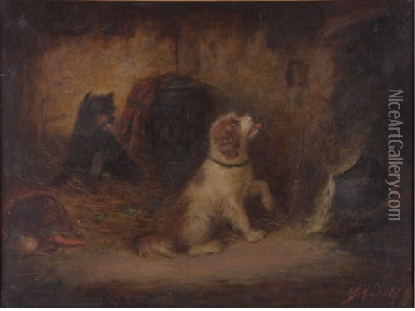 Terrier Treats Oil Painting - George Armfield