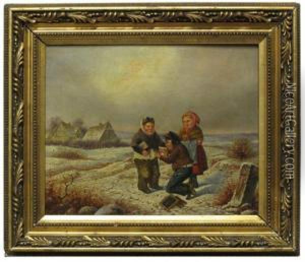 Kinder In Winterlandschaft Oil Painting - Jacob Munk