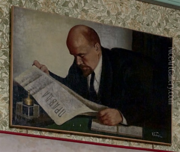 Portrait De Lenine Lisant Le Premier Numero De La Pravda Oil Painting - Isaak Izrailevich Brodsky