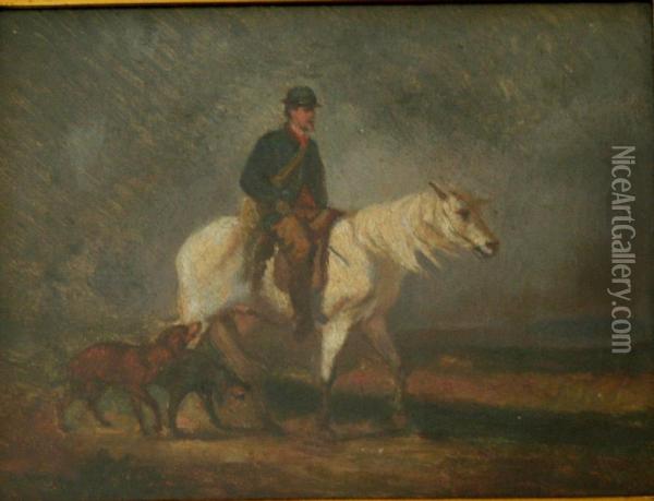 Man On A Grey Horse Oil Painting - Edmund Bristow