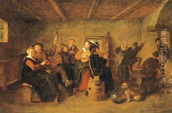 Peasants drinking and making music in a tavern Oil Painting - Jan Miense Molenaer