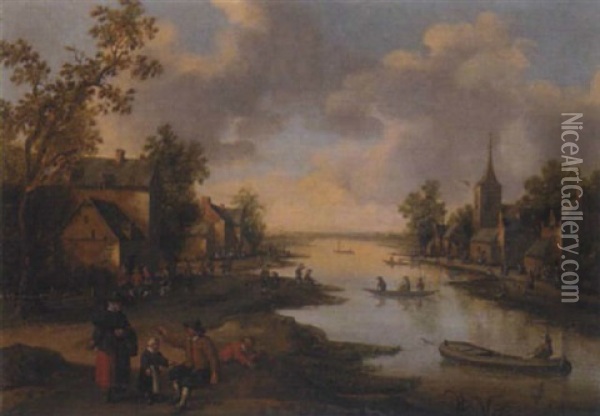 Sicht Auf Ein Dorf Am Fluss Oil Painting - Joost Cornelisz. Droochsloot