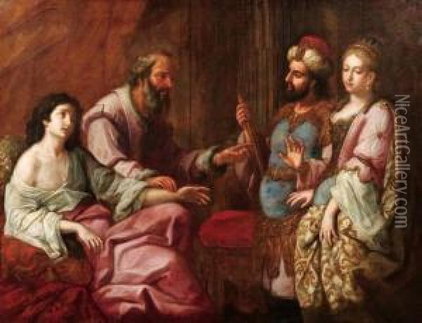 Saul Offre In Sposa La Figlia Mikal A David Oil Painting - Giovanni Andrea Sirani