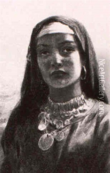 Head Of An Egyptian Woman Oil Painting - Edwin Long