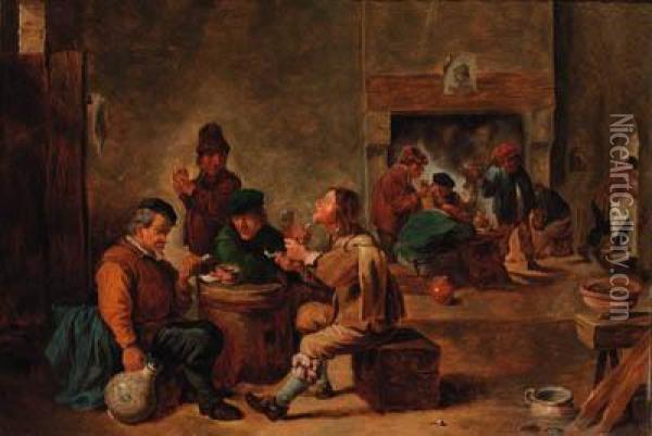 Peasants In A Tavern Interior Oil Painting - David The Younger Teniers