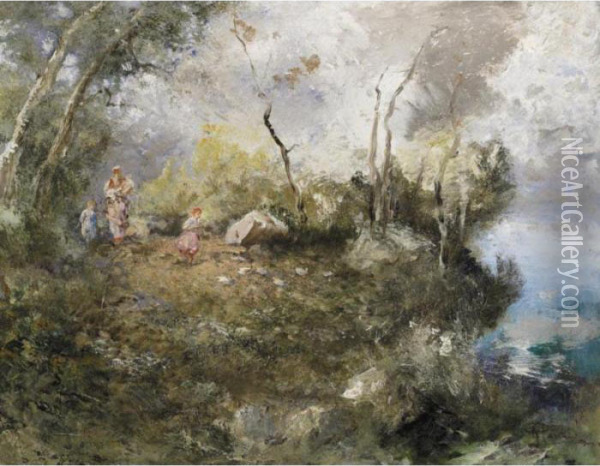 Passeggiata A Bordighera Oil Painting - Pompeo Mariani