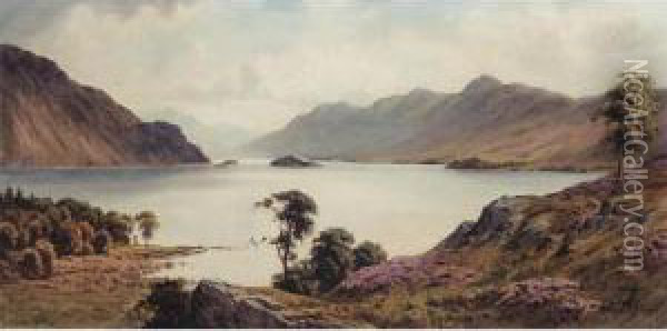 Evening Light, Loch Lomond Looking Into Glen Falloch; Loch Ailort Oil Painting - Edward Horace Thompson