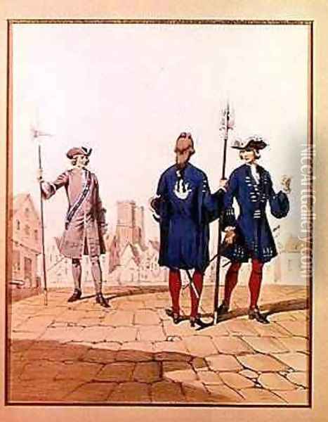 Eighteenth Century Parisian Troops Watchman and Archers of the Town in Ceremonial Uniform Oil Painting - Marbot, Alfred de