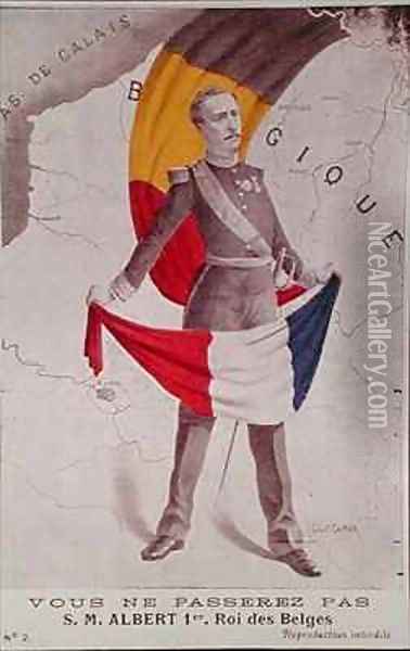 Postcard depicting Albert I 1875-1934 as the defender of Belgium Oil Painting - Gilbert Gautier