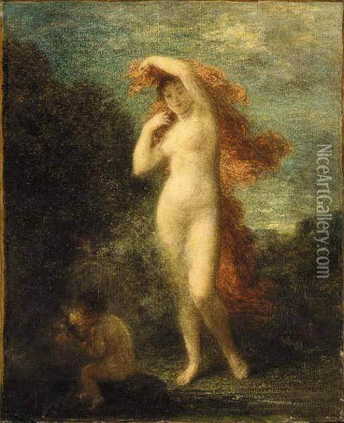 Venus Et L'amour Oil Painting - Ignace Henri Jean Fantin-Latour