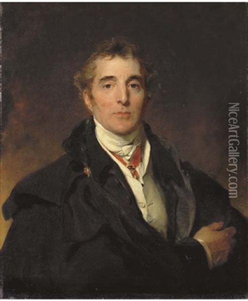 Portrait Of Arthur Wellesley, 1st Duke Of Wellington In Civilian Clothes With A Military Cloak Oil Painting - Thomas Lawrence