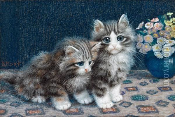 Zwei Katzchen Oil Painting - Burkhard Katzen-Flury