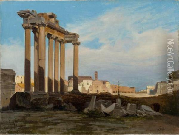 Veduta Di Campo Vaccino Con Il Tempio Di Saturno E Il Colosseo In Lontananza Oil Painting - Ippolito Caffi