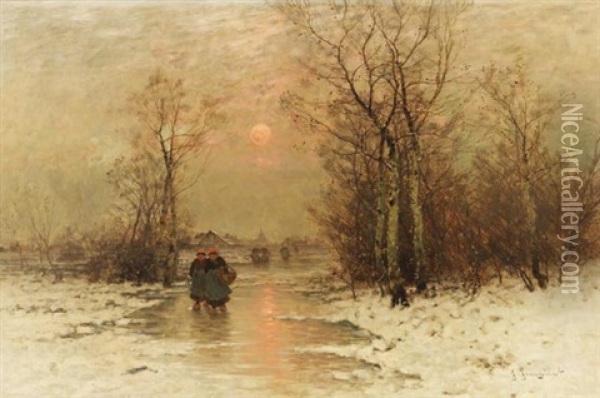 Morgendliche Winterlandschaft Oil Painting - Johann Jungblut