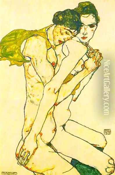 Lovers Oil Painting - Egon Schiele
