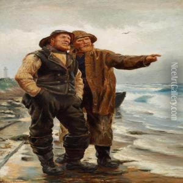 Two Fishermen Oil Painting - Michael Ancher