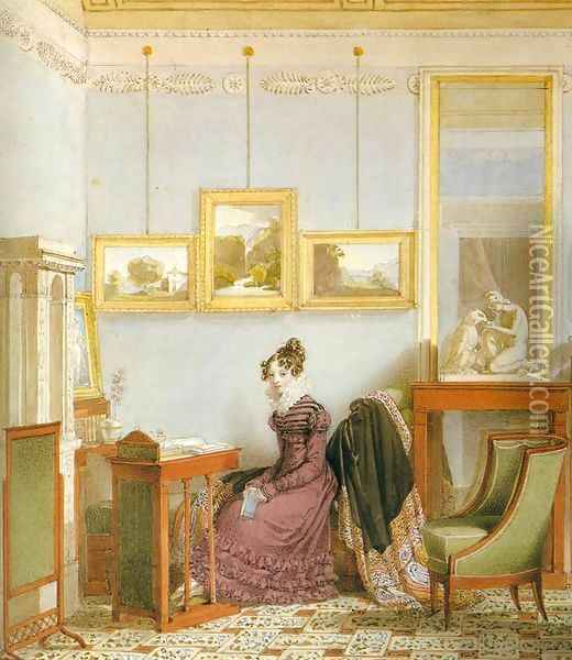 Woman at her Writing Desk Oil Painting - Johann-Nepomuk Ender