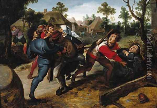 Peasants fighting over a game of cards Oil Painting - Sir Peter Paul Rubens