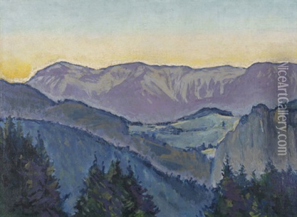 Blick Auf Die Rax Von Der Villa Mautner V. Markhof Im Abendlicht Oil Painting - Koloman (Kolo) Moser