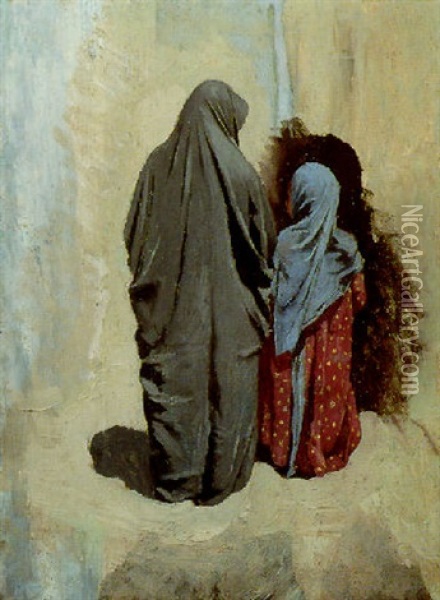 Femme Et Enfant Vus De Dos Oil Painting - Ludwig Deutsch
