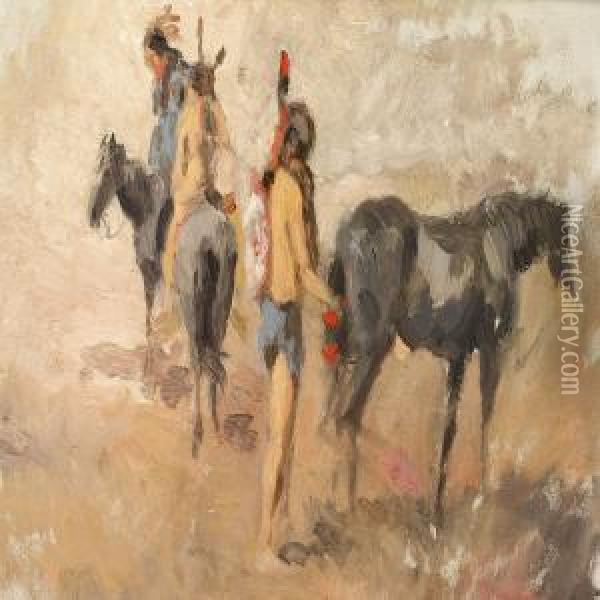 Indians With Their Horses Oil Painting - Georg Stoopendaal