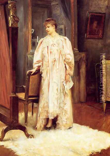 Lady In Her Boudoir Oil Painting - Julius LeBlanc Stewart