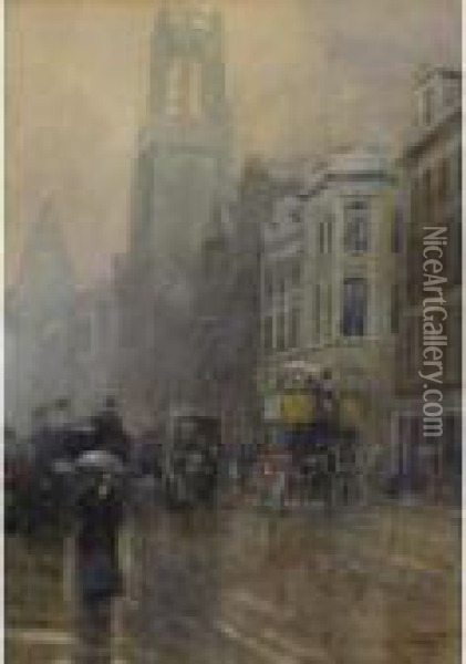 London Rain Oil Painting - Frederic Marlett Bell-Smith