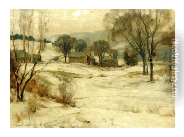 Cabins In Winter Oil Painting - John Fabian Carlson