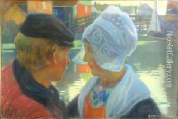 Lovers Beside A Canal Oil Painting - Roger Guillaume