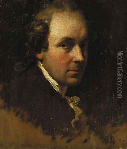 Portrait study of a gentleman, bust-length, in a brown coat with a white cravat Oil Painting - Anton Raphael Mengs
