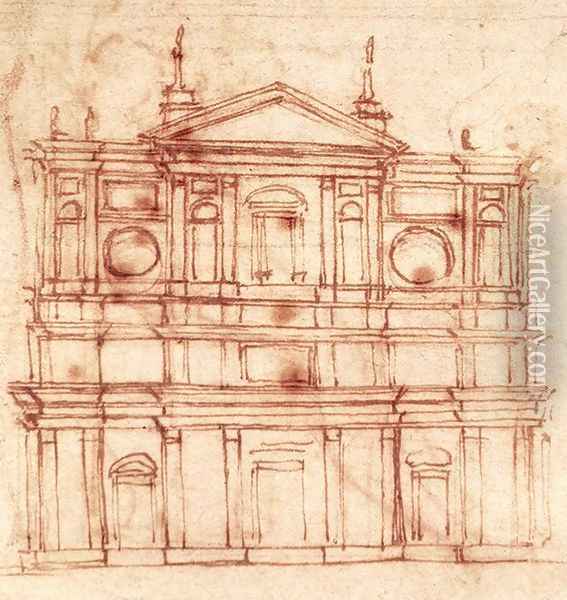 Project for the facade of San Lorenzo, Florence c. 1517 Oil Painting - Michelangelo Buonarroti