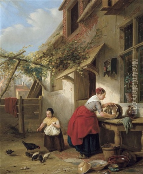 Scene Estivale Avec Mere Et Enfant Oil Painting - Henri Joseph Gommarus Carpentero