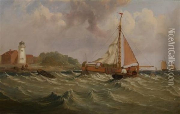 Sailboat In Choppy Waters Oil Painting - George Stainton