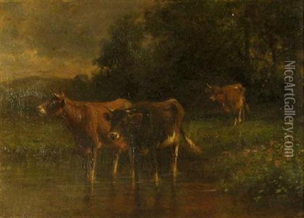 Cattle At Water Oil Painting - Thomas Bigelow Craig