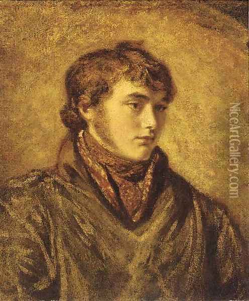 Portrait of a gentleman, bust-length, in a brown coat Oil Painting - English School