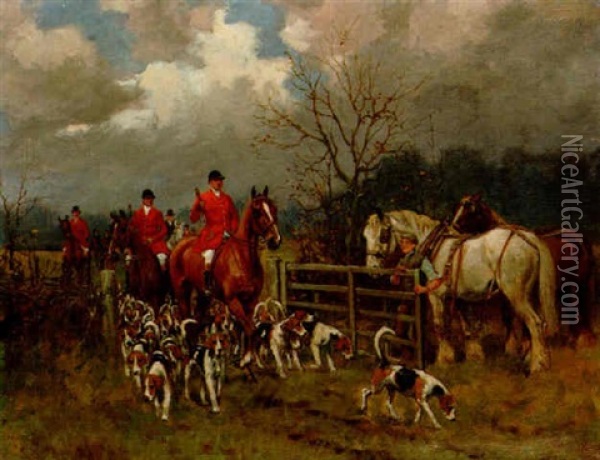 Jaktsallskap Med Hundar Oil Painting - George Derville Rowlandson