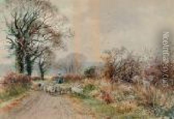 Untitled - Driving The Sheep To Market Oil Painting - Henry Charles Fox