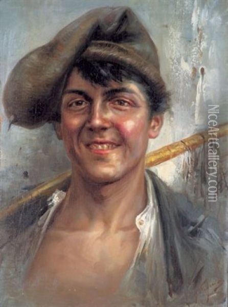 Bildnis Eines Lachenden Jungen Mannes Oil Painting - Raffaele Frigerio