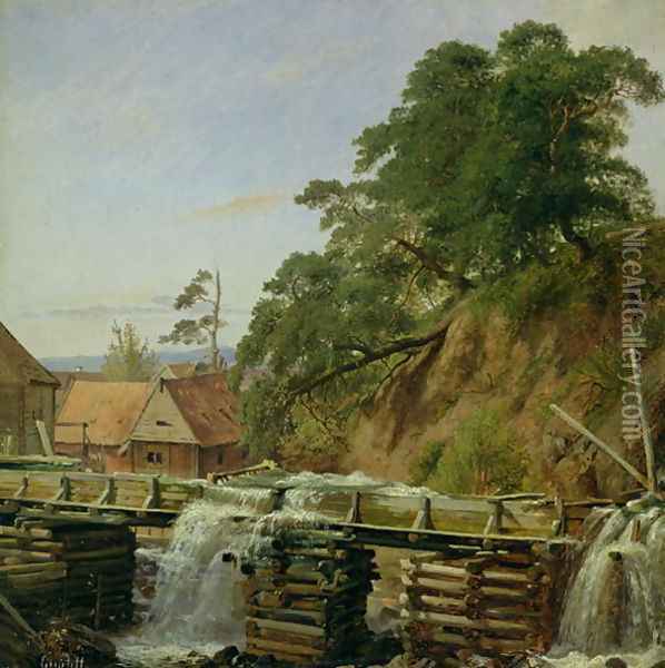 A Watermill in Christiania Oil Painting - Louis Gurlitt